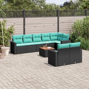 VidaXL 9 részes fekete polyrattan kerti ülőgarnitúra párnával