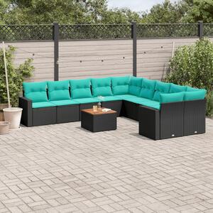 VidaXL 11 részes fekete polyrattan kerti ülőgarnitúra párnákkal