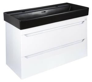 TMP SHARP 100D fali fürdőszobabútor - CeraStyle SHARP FEKETE DUPLA csaplyukas mosdóval - 100 x 48 cm