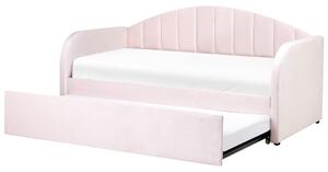 Kihúzható heverő Bársony EYBURIE 90 x 200 cm Pasztellrózsaszín