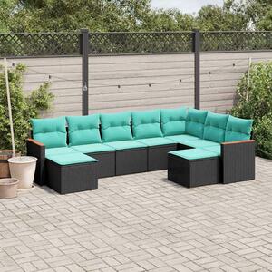VidaXL 9 db fekete polyrattan kerti kanapégarnitúra párnákkal