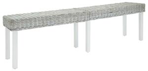 Fehér natúr kubu rattan és tömör mahagóni fa pad 160 x 35 x 45 cm