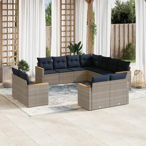 VidaXL 11 db szürke polyrattan kerti kanapégarnitúra párnákkal