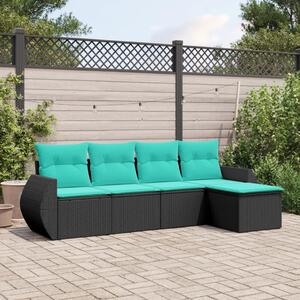VidaXL 5 db fekete polyrattan kerti kanapégarnitúra párnákkal