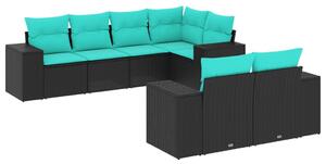 VidaXL 7 db fekete polyrattan kerti kanapégarnitúra párnákkal
