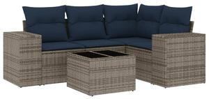 VidaXL 5 db szürke polyrattan kerti kanapégarnitúra párnákkal