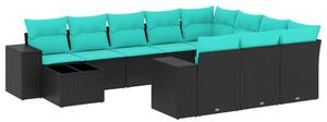 VidaXL 11 db fekete polyrattan kerti kanapégarnitúra párnákkal