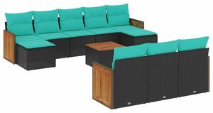 VidaXL 11 db fekete polyrattan kerti kanapégarnitúra párnákkal