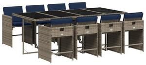 VidaXL 9 db szürke polyrattan kerti étkezőgarnitúra párnákkal