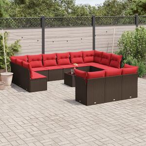 VidaXL 14 db barna polyrattan kerti kanapégarnitúra párnákkal