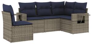 VidaXL 5 db szürke polyrattan kerti kanapégarnitúra párnákkal