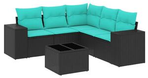 VidaXL 6 db fekete polyrattan kerti kanapégarnitúra párnákkal