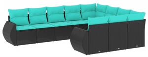 VidaXL 10 db fekete polyrattan kerti kanapégarnitúra párnákkal