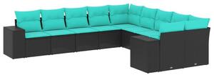 VidaXL 10 db fekete polyrattan kerti kanapégarnitúra párnákkal