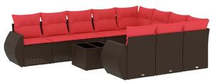 VidaXL 11 db barna polyrattan kerti kanapégarnitúra párnákkal