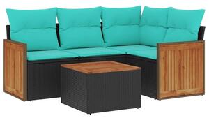 VidaXL 5 db fekete polyrattan kerti kanapégarnitúra párnákkal