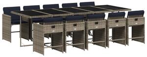 VidaXL 11 db szürke polyrattan kerti étkezőgarnitúra párnákkal
