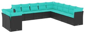 VidaXL 11 db fekete polyrattan kerti kanapégarnitúra párnákkal