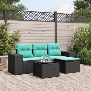 VidaXL 5 db fekete polyrattan kerti kanapégarnitúra párnákkal
