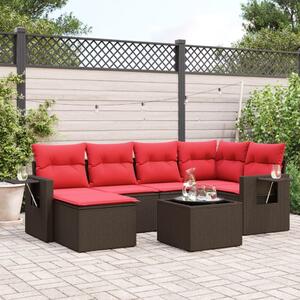 VidaXL 7 db barna polyrattan kerti kanapégarnitúra párnákkal