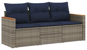 VidaXL 3 db szürke polyrattan kerti kanapégarnitúra párnákkal