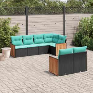 VidaXL 7 db fekete polyrattan kerti kanapégarnitúra párnákkal
