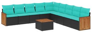VidaXL 10 db fekete polyrattan kerti kanapégarnitúra párnákkal