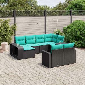 VidaXL 10 db fekete polyrattan kerti kanapégarnitúra párnákkal