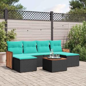 VidaXL 7 db fekete polyrattan kerti kanapégarnitúra párnákkal