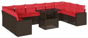 VidaXL 11 db barna polyrattan kerti kanapégarnitúra párnákkal
