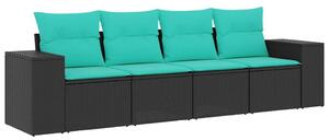 VidaXL 4 db fekete polyrattan kerti kanapégarnitúra párnákkal