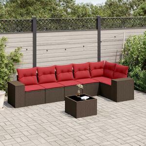 VidaXL 7 db barna polyrattan kerti kanapégarnitúra párnákkal