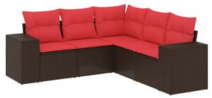 VidaXL 5 db barna polyrattan kerti kanapégarnitúra párnákkal
