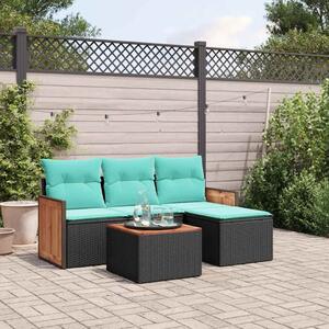 VidaXL 5 db fekete polyrattan kerti kanapégarnitúra párnákkal
