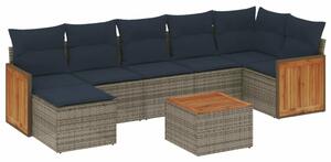 VidaXL 8 db szürke polyrattan kerti kanapégarnitúra párnákkal