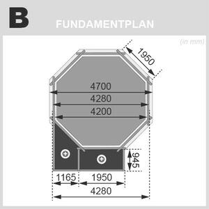 Karibu „2-es medence modell” fából (nyomáskezelt) 4,3x4,3 m közepes terasszal