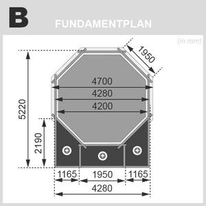 Karibu „2-es medence modell” fából (nyomáskezelt) 4,3x4,3 m nagy terasszal