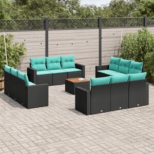VidaXL 13 részes fekete polyrattan kerti ülőgarnitúra párnákkal