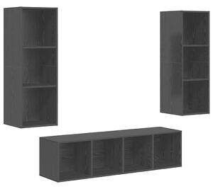 TV Szekrény Szett 3 pcs Musta tammi 37 x 37 x 142.5 cm Faanyag