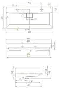 TMP LUX 100D fali fürdőszobabútor - CeraStyle SHARP 37600 DUPLA csaplyukas mosdóval - 100 x 48 cm