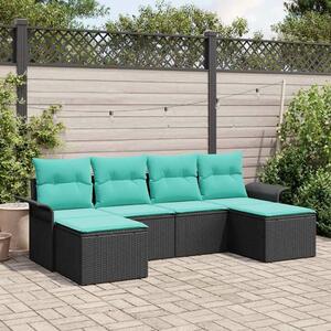 VidaXL Kerti Kanapé Szett párnával tárolóval 6 pcs Fekete Poli rattan
