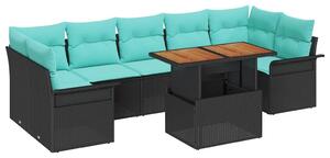 VidaXL Kerti Kanapé Szett tárolóval 8 pcs Fekete Poli rattan