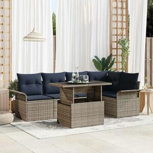 VidaXL Kerti Kanapé Szett párnával tárolóval 6 pcs Szürke Poly Rattan