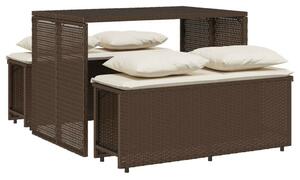 3 részes barna polyrattan kerti étkezőgarnitúra párnával