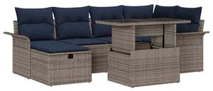 VidaXL Kerti Kanapé Szett párnával tárolóval 7 pcs Szürke Poli rattan