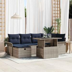 VidaXL Kerti Kanapé Szett párnával tárolóval 7 pcs Szürke Poli rattan