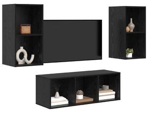 TV Szekrény Szett 3 pcs Musta tammi 37 x 37 x 107 cm Faanyag