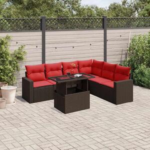 VidaXL 7 db barna polyrattan kerti kanapégarnitúra párnákkal
