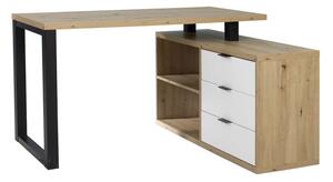 RAMO 3 íróasztal, 135x76,2x115, artisan tölgy/fekete/fehér