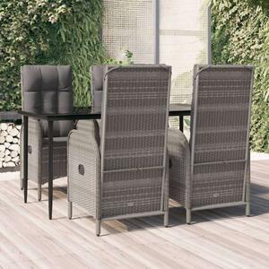5 részes fekete és szürke polyrattan kerti étkezőszett párnával